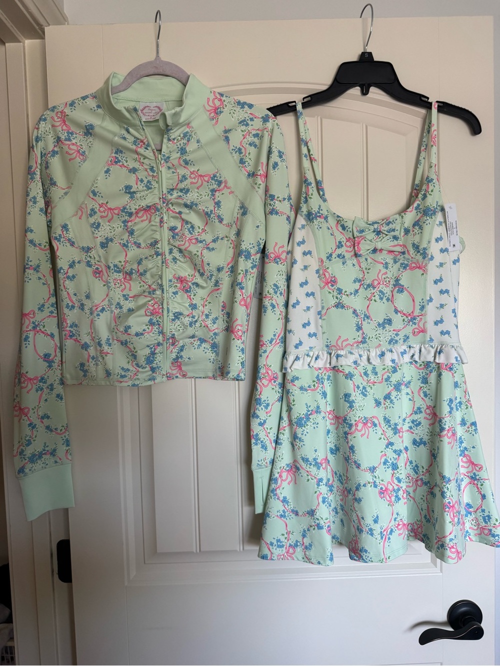 Women’s Light Green Floral Athletic Dress with Matching Zip Jacket